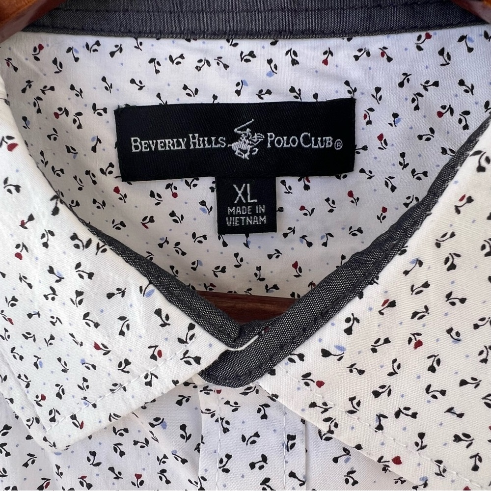NEW-Beverly Hills Polo Club Floral Button Shirt Long Sleeve White Cotton XL NWT